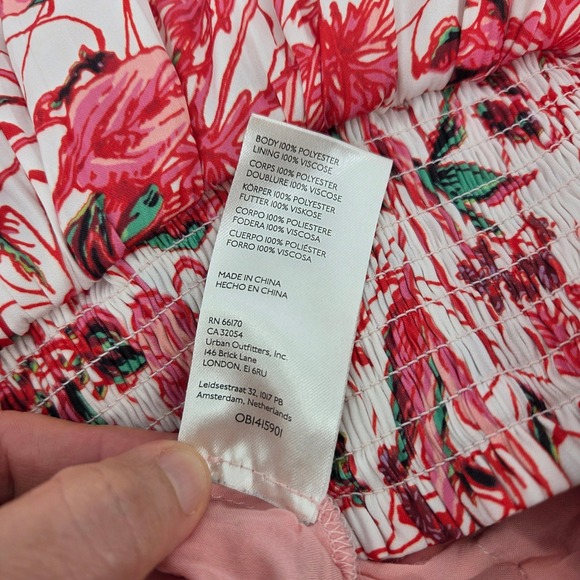 Anthropologie Tiered Ruffle Mini Skirt Large Red Floral Smocked Boho Cottagecore - Picture 4 of 6